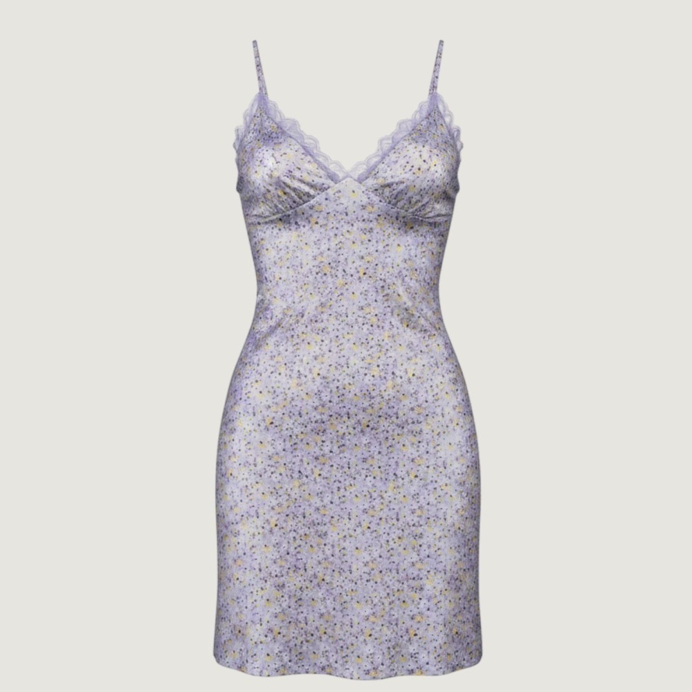 H&M Divided Floral Slip Dress Women XS Purple Satin Lace Trim Y2K Mini